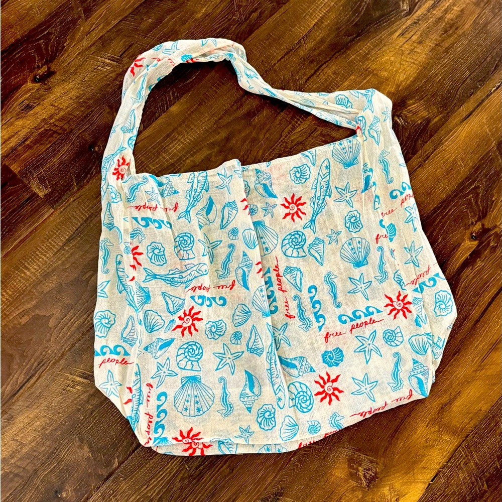 Free People Blue and Red Seashell Print Shoulder Bag